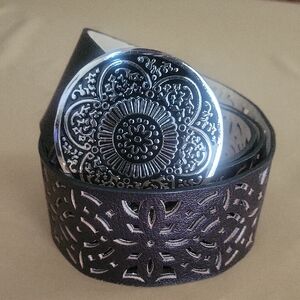 Coldwater Creek Belt  2X Black Leather Cut out